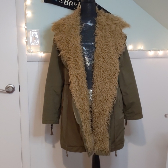 Free People Fur Lined Extreme Moto Parka / Olive - Picture 3 of 13